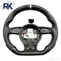 Volant en cuir véritable fibre de carbone avec surpiqûres rouges et éclairage LED, fond plat, pour Audi A3 A4 A5 Q3 Q5 2008-2022, directement de l'usine