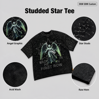 Kaos oblong pria OEM ODM dengan sablon bintang, aksen rhinestones, kerah kru, ukuran besar, lengan pendek, dua sisi, custom logo.