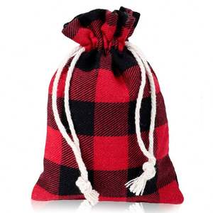 Pochette en tissu de coton à treillis de Noël recyclable 13*18cm, porte-monnaie, organisateur de rouge à lèvres, organisateur de bijoux, sac à cordon pour cadeaux artisanaux - Product Image 5