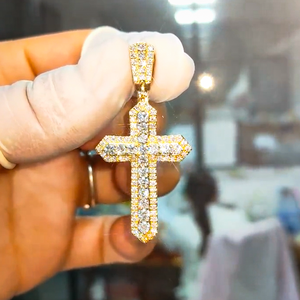 Alta qualità su misura solido oro giallo reale 9k 10k 14k 18k 22k laboratorio cresciuto VS VVS diamante ciondolo croce gioielli raffinati - Product Image 3