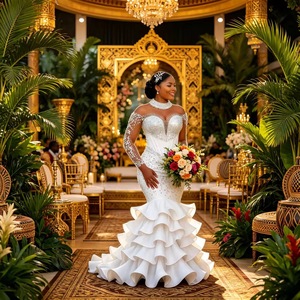 Robe de mariée sirène personnalisée avec perles, Vestidos De Novia Con Mangas, Robe de mariage élégante, Robes de mariée africaines de luxe - Product Image 4