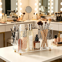 Porte-revues de luxe personnalisé en acrylique avec porte-stylo détachable, pieds dorés ajourés effet diamant, rangement de bureau pour la maison, le bureau et le salon