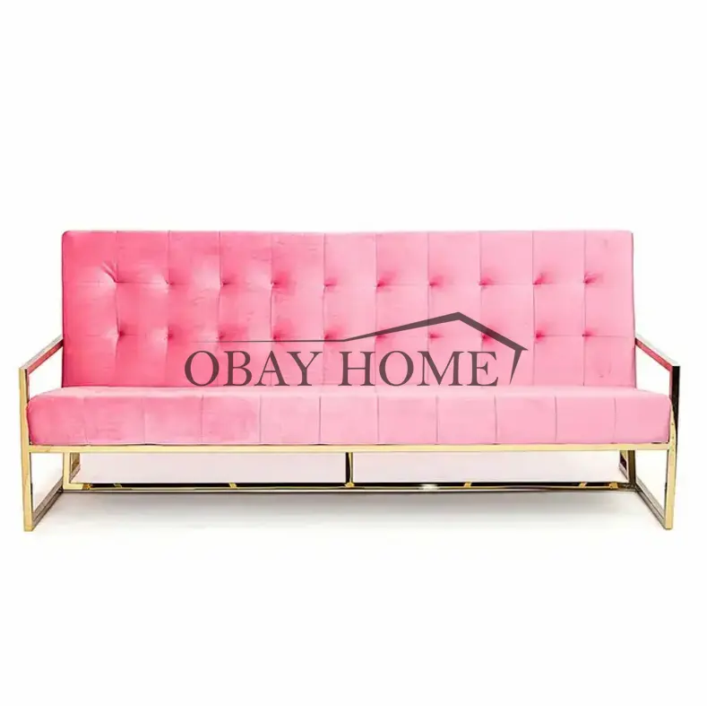 Tối Giản Tổ Chức Sự Kiện Sofa Với Vàng Kim Loại Chân Thiết Kế Hiện Đại Màu Hồng Nhung Sofa Sang Trọng Nút Tufted Đám Cưới Sâu Couch