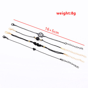 Ensemble de bracelets à breloques tendance, chaîne en alliage noir, plume, feuille, cœur, fleur, style vintage pour femmes, bijoux cadeau - Product Image 4