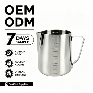Brocca per Montare il Latte in Acciaio Inox 304 a Parete Spessa con Logo Personalizzato e Scala Graduata per <span class=keywords><strong>Espresso</strong></span> e Latte Art - Product Image 1