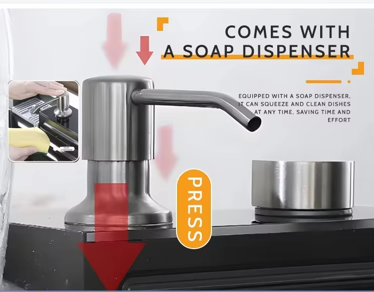2026 New Design 304 Stainless Steel Single Bowl Nano Black Waterfall Smart Kitchen Sink with Cutting Board Set · image 4