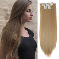 Extensions de cheveux lisses et lisses à clipser multicolores de 24 pouces, 6 pièces, postiches synthétiques souples et résistantes à la chaleur pour femmes, cheveux tressés