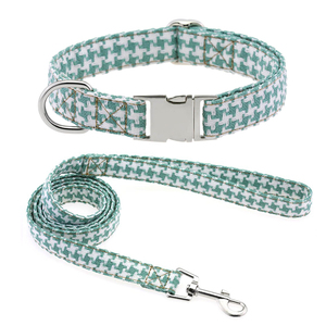Conjunto de Correa y <span class=keywords><strong>Collar</strong></span> Ajustable y Duradero de Algodón y Lino de Lujo con Diseño de Pata de Gallo, Accesorios para Mascotas para Perros Pequeños, Gatos y Cachorros - Product Image 4