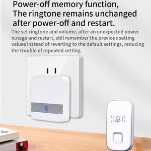 Sonnette <span class=keywords><strong>sans</strong></span> <span class=keywords><strong>fil</strong></span> longue portée Tenzu F9-03 300M, alarme forte, étanche IP44, pour maison/appartement/bureau, 2 émetteurs + 2 carillons, 16 mélodies - Product Image 5