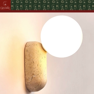 Lámpara de Pared GOLDKING para Dormitorio, Base Ovalada de Travertino Beige Natural, Globo de Vidrio Esmerilado, Diseño Personalizado OEM ODM, Directo de Fábrica - Product Image 2