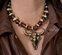 Nouvelle Arrivée Collection Vintage-Style Brun Acrylique Perlé Colliers Ox Charme Taureau Pendentif Collier Vache Taureau Bovins SkullJewelry