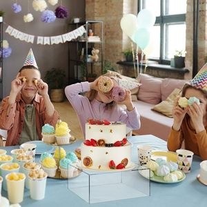 Thiết lập của 4 Frosted Acrylic Cube hiển thị hộp trắng tự chọn làm tổ risers với đáy rỗng bánh trang trí nguồn cung cấp - Product Image 5