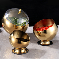 Buffet multifonction en acier inoxydable pour hôtel et restaurant, bol à sauce assaisonnement à bouche oblique dorée de luxe avec base et couvercle