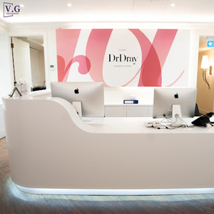 Mostrador de Recepción Blanco Wave, Diseño Moderno, Superficie Sólida, Mostrador de Recepción con Pared Trasera <span class=keywords><strong>para</strong></span> Clínica - Product Image 2