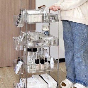 Estante de almacenamiento transparente de acrílico con ruedas, organizador de cosméticos y aperitivos de 3 niveles, fácil de mover, forma rectangular - Product Image 3
