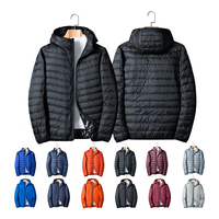 Logo personnalisé extérieur léger chaud plume de canard hommes Nylon à capuche hiver bulle bouffée vers le bas manteau bouffantes vestes avec capuche