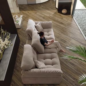 <span class=keywords><strong>Sofa</strong></span> kain Chenille punggung tinggi dapat digerakkan gaya krim panas cocok untuk apartemen ruang tamu Villa