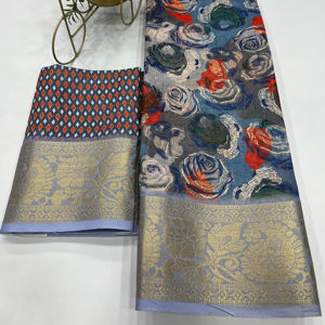 Collection de saris imprimés numériques en lin lourd pour adultes vêtements indiens et pakistanais avec bordure en jacquard doré - Product Image 1