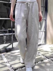 Brandy BM Fashion High-waisted Loose <strong>Trousers</strong> <strong>Women's</strong> Spring <strong>Pinstripe</strong> Lace-up Elastic Waist Wide-leg <strong>Trousers</strong> Pants for <strong>Women</strong> - Product Image 4