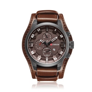 Montre décontractée pour homme 8225, mouvement à quartz japonais, chronographe en alliage, bracelet en cuir, étanche 30 bars, style dessin animé, mode vintage, avec pièce de monnaie - Product Image 1