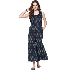 Combinaison bleue imprimée de meilleure qualité pour femmes, coupe ajustée, coton spandex direct Bangladesh, tailles mixtes pour l'été, vêtements pour filles - Product Image 1