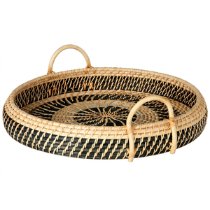 Bandeja de Servir para el Desayuno, Decoración del Hogar, Cesta Tejida a Mano Natural, Bandeja para Servir Alimentos, Bandeja de Desayuno de Ratán Hecha a Mano - Product Image 1