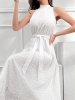 Robes longues élégantes en lin pour femmes, avec dentelle et sequins, col halter, nouvelle collection pour tenues décontractées, personnalisables OEM.