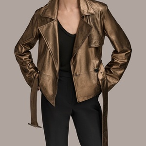 <b>Women</b> Stylish Metallic Leather Handmade Quilted Cropped Biker <b>Jacket</b> Shinny Winter Party <b>Jacket</b> Outer Wear - Product Image 3