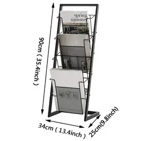 Suporte de mesa 3-tier para jornal, expositor de livro, fio de metal, malha, suporte para revista, venda imperdível