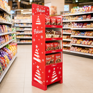 Chocolate Corrugated Floor Display, Custom Christmas <b>Print</b> for Festive Candy, Sturdy <b>Stand</b> for Supermarket Holiday Aisles - Product Image 2
