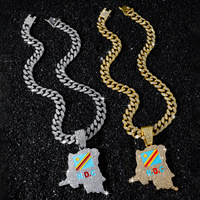 Collier pendentif carte du Congo en alliage de zinc plaqué or 14K, émail coloré, CZ, design culturel africain Hip Hop, décontracté/sportif