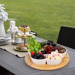 Juego de 6 bandejas decorativas para frutas y flores para fiestas con 6 compartimentos, bandeja giratoria de bambú para servir alimentos - Product Image 6