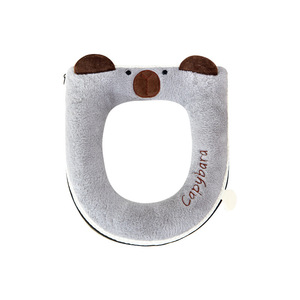 Capybara Toilet Seat Cover Gray Fleece Lined Thickened Soft Winter Home Use - Product Image 1