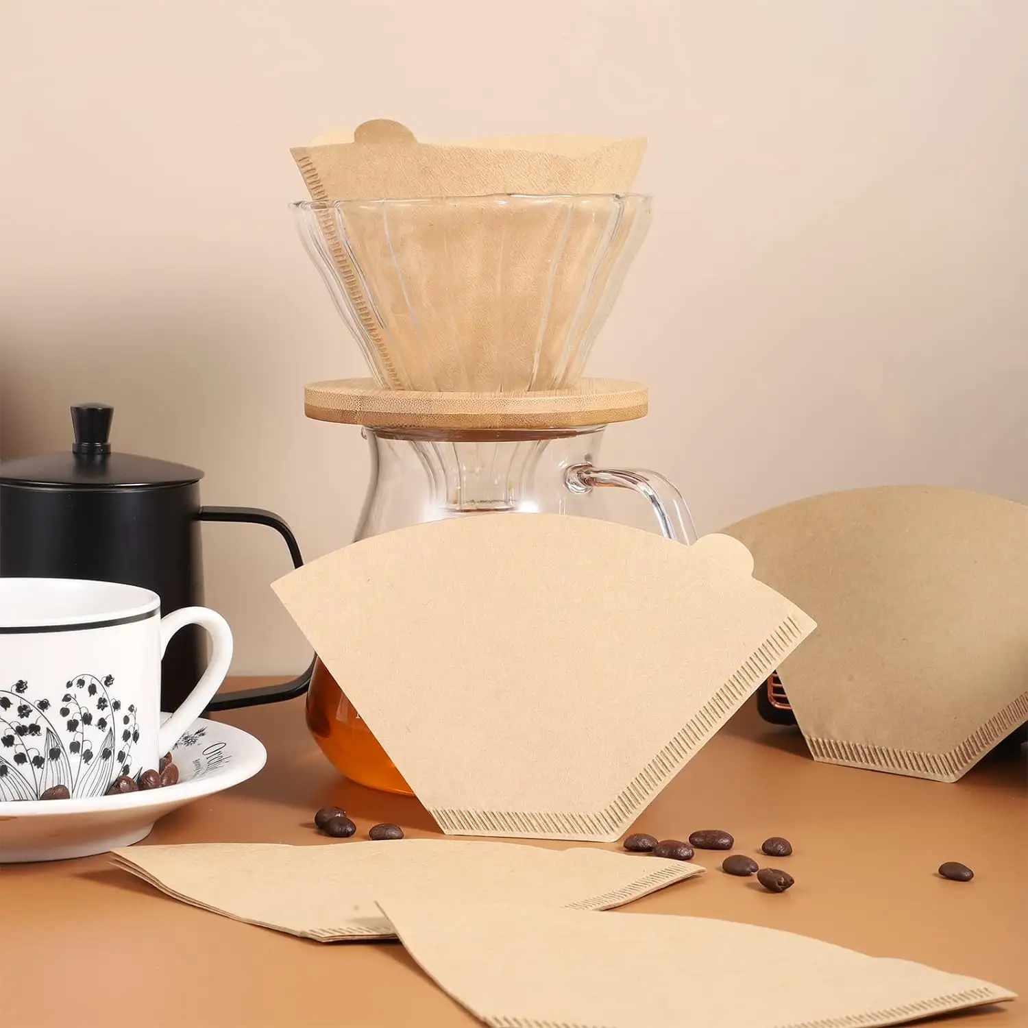 Produit Offre Spéciale Papiers filtrants à café en forme de V Filtre à café en papier conique en pâte de bois de qualité alimentaire pour café et thé goutte à goutte