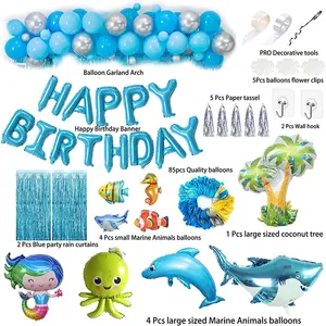 海洋生日派对装饰气球拱门花环套件鲨鱼气球装饰生日派对
