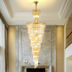 Long Pendant Light Hotel Spiral Staircase Modern Large Crystal Gold Decoration <b>Chandelier</b> - Product Image 2
