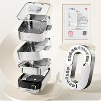 Panci Kukus Listrik 18L Dua Tingkat dengan Keranjang Susun, Timer, 2100W, Stainless Steel, Digital, Dapat Dipindah, untuk Rumah Tangga