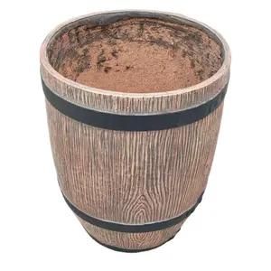 Durable Outdoor Garden Cast Wood Barrel Fiberglass Concrete Plant Pots