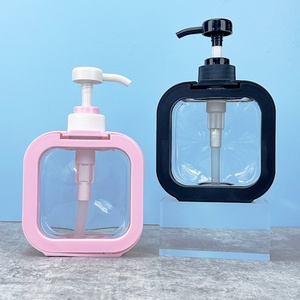 Nouvelles bouteilles de savon liquide pour le visage et les mains en plastique rechargeables de forme carrée plate et colorée de 300 ml et 500 ml avec pompe pour lotion corporelle - Product Image 1