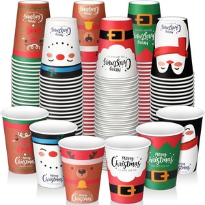 Gobelets en papier jetables de Noël pleine grandeur motif de fleurs conception de dessin animé pour la fête de vacances pour adultes enfants boisson chaude et froide - Product Image 4