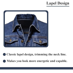 Men's <b>Denim</b> Jacket Long Sleeve Casual Button-Up Spring Autumn <b>Coat</b> with Pockets Classic Lapel Design Fashion Outerwear - Product Image 4