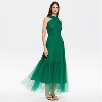 Robe longue décontractée vintage 2026 vert forêt pour Quinceañera, en tulle plissé à volants, style midi fluide