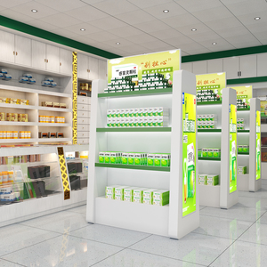 Estantes de <span class=keywords><strong>farmacia</strong></span> MDF de madera blanca personalizados para exhibiciones de productos médicos Estantes de exhibición de soporte de piso de tienda de medicamentos al por menor - Product Image 2