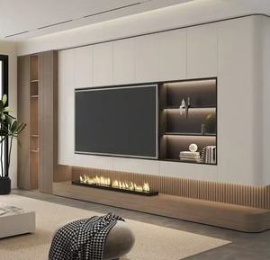 Meuble <span class=keywords><strong>TV</strong></span> mural encastré de style minimaliste moderne, panneau en bois durable, rangement dissimulé, meubles de salon sur mesure, directement de l'usine - Product Image 1