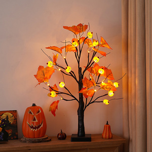 Luces LED de Árbol de Abedul Negro Miniatura de Mesa con Batería USB para Halloween, Luces LED de Árbol de Arce de 24 L, Luces de Árbol Púrpura y Naranja de 2 pies (60 cm) - Product Image 1