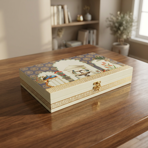Handmade resin Box Series 12.5x7.5 Inch Hand Painted Resin Jewelry Box With Gold Tray Traditional Haritage Design Satin Cloth - Product Image 1