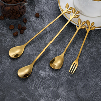 Cuillère en acier inoxydable en forme de feuille, cuillère à mélanger créative en forme de branche pour café, miel, dessert, agitateur en verre, cadeau