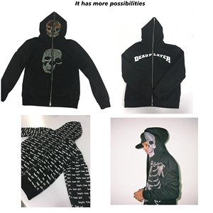 Wholesale Men's Full-<b>Zip</b> Hoodie <b>Jacket</b> with Custom LOGO Blank Rhinestone for Puff Print Autumn Season Hooded Coat with Zipper - Product Image 5