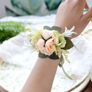 Ruban de corsage de poignet en fausse perle, fleurs roses artificielles, satin de soie, fleur de mariage, boutonnière, épingle de poignet pour hommes - Product Image 5