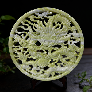 Натуральный зеленый нефритовый драгоценный камень диаметром 30 см, китайский дракон, резьба по дереву, полый резной фэн-шуй, стиль для украшения дома - Product Image 5